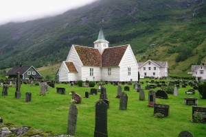 Stave church, Olden, Norway,